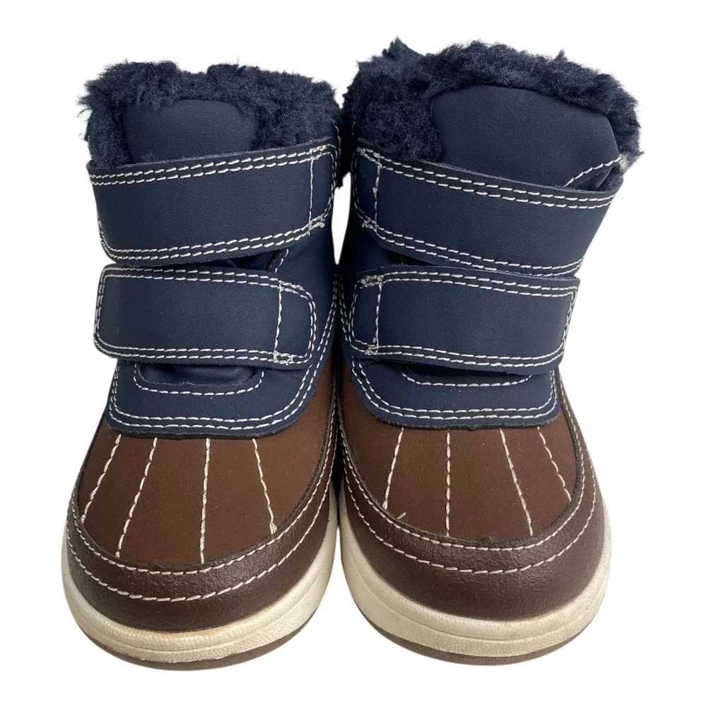 H&M Kids Waterproof Winter‎ Snow Boots Brown Blue Faux Fur Toddler US 5.5